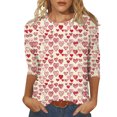 thumbnail image 1 of Penkiiy Chemises de la Saint-Valentin pour Femmes, Graphique Cœur, Col Rond, Hauts Décontractés, Blouses Amples à Manches 3/4, Grande Taille, Tunique 2025 m Multicolore, 1 of 5