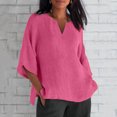 thumbnail image 2 of Pompotops Femmes Mode Été V Cou Loisirs Trois-Quart Manches Solides Tops, 2 of 6