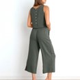 thumbnail image 3 of RKSTN Two Piece Set for Woman Round Neck Solid Color Sleeveless Blouse and Loose Pockets Pants Summer Outfits, 3 of 7