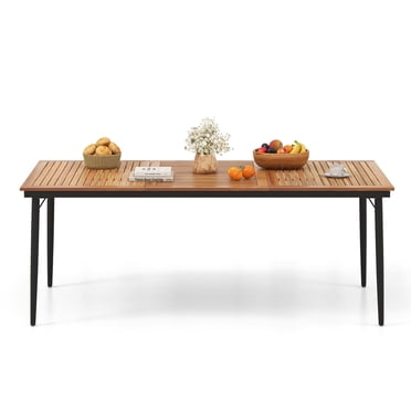 Costway Table à Manger d'Extérieur de 79 Pouces pour 8, Table de Patio en Bois d'Acacia avec Trou pour Parasol de 1,9 Pouces
