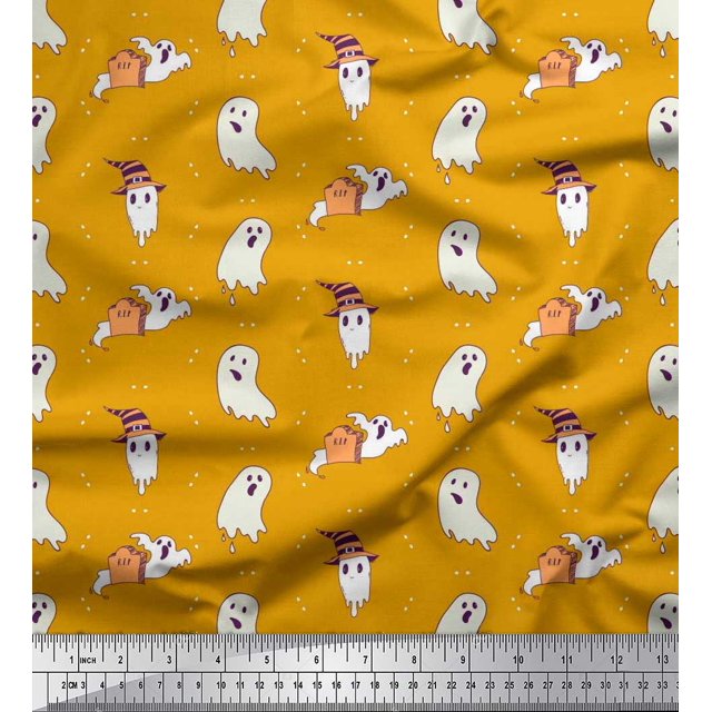 Soimoi Poly Georgette Fabric Ghost Halloween Print Sewing Fabric Yard 52 Inch Wide