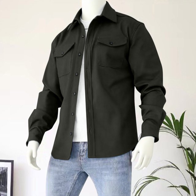 LOVZFMLL Jackets for Men Man Winter Long Sleeve Button Pockets Turn-down Collar Jacket Coat