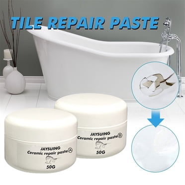 EGNMCR Kit de Réparation pour Carreaux de Baignoire et Douche Kit de Réparation en Porcelaine pour Plancher en Céramique à Fissures et Éclats (50g*2 Pcs) Pâte de Réparation
