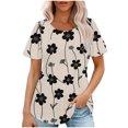 thumbnail image 1 of Hauts d'Été à Manches Courtes Femme Mode 2024 Blouses Plissées Chic Décontractées Col Rond T-Shirts de Couleur Unie (Grand, Noir 03), 1 of 6