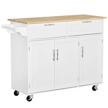 HOMCOM Îlot de Cuisine sur Roulettes, Chariot de Cuisine avec Tiroirs, Armoires de Rangement