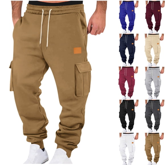AnuYalue Men's Cargo Pants Baggy Drawstring Tapered Sweatpants Elastic Waist Athletic Pants with Multi Pockets Dark Gray XL