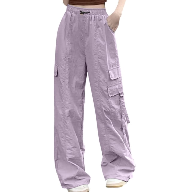Women's Baggy Cargo Pants - Drawstring Wide Leg, Polyester - Streetwear/Hip Hop - S-XXL