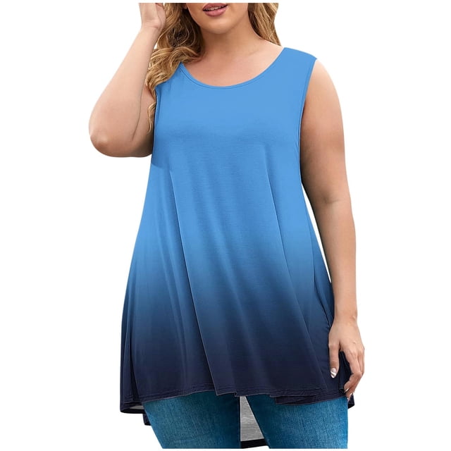 fatyb Débardeurs pour Femmes Grande Taille Couleur Dégradée Sans Manches Tunique Fluide Décontractée Col Ras du Cou Blouses Amples