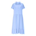 thumbnail image 4 of Ovzne Robes pour Femmes 2025 Robe pour Femme Chemise Décontractée Unie Col à Manches Courtes avec Poche Robe Grande Taille Manches Courtes Liquidation, 4 of 7