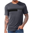thumbnail image 1 of Men Oversized T Shirts Casual Loose Short Sleeve Crew Neck Tee Shirt Striped Color Block Tops with Pocket, 1 of 4
