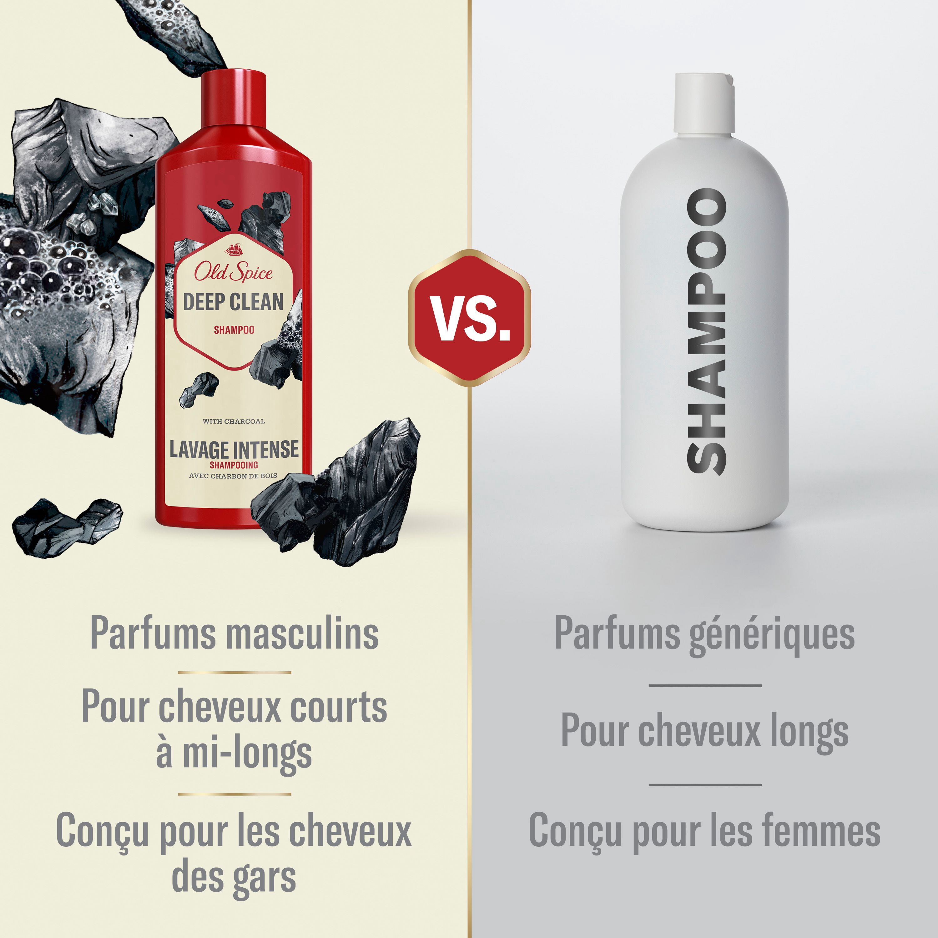 Old Spice Shampooing Lavage Intense pour Hommes avec Charbon de Bois, Parfum Frais et Propre, Élimine la Saleté et l'Huile Accumulées