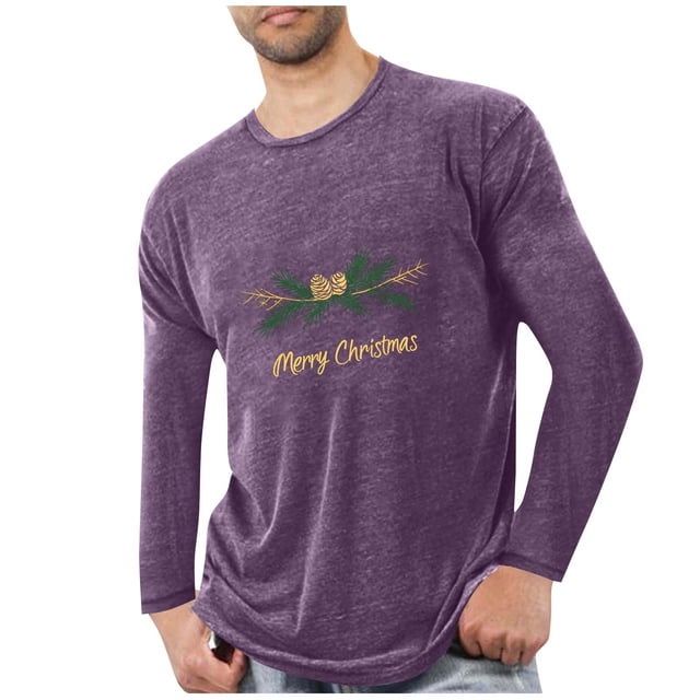 Pyjamas de Noël pour Hommes, Pyjamas de Sport Entraînement Physique pour Hommes, T-Shirt Imprimé de Noël à Manches Longues et Col Rond T-Shirts pour Hommes