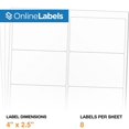 thumbnail image 4 of 4 x 2.5 Rectangle Labels - Permanent, White Matte - Address, Shipping, Mailing, Gift Labels - Pack of 8,000 Labels, 1,000 Sheets - Inkjet/Laser Printers - Online Labels, 4 of 4