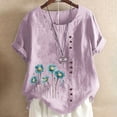 thumbnail image 1 of TopLLC Chemises Mexicaines pour Femmes Hauts Brodés Traditionnels Tunique Décontractée à Fleurs pour Femmes Col Rond Manches Courtes Chemises en Lin, 1 of 5