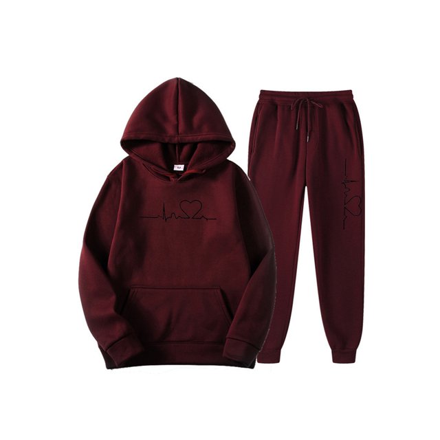 Innerwin Ensembles de Survêtements à Manches Longues pour Femmes Deux Pièces Tenues de Sport à Capuche Ensemble de Survêtement à Pied Resserré Rouge Vin 2TG