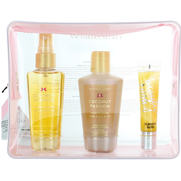 Jett Setter Coconut Passion by Victoria's Secret For Women SET:Body Mist 2.0oz +Body Lotion 2.0oz +Flavored Gloss 0.46oz