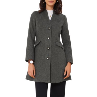 INSPIRE CHIC Women's Winter Coat Elegant V Neck Collarless Single Breasted Long Pea Coats XS Dark Gray