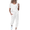thumbnail image 1 of Yuyuzo Womens Workout Sets 2 Piece Short Sleeve Crew Neck T-Shirts Drawstring Jogger Pants with Pockets, 1 of 5
