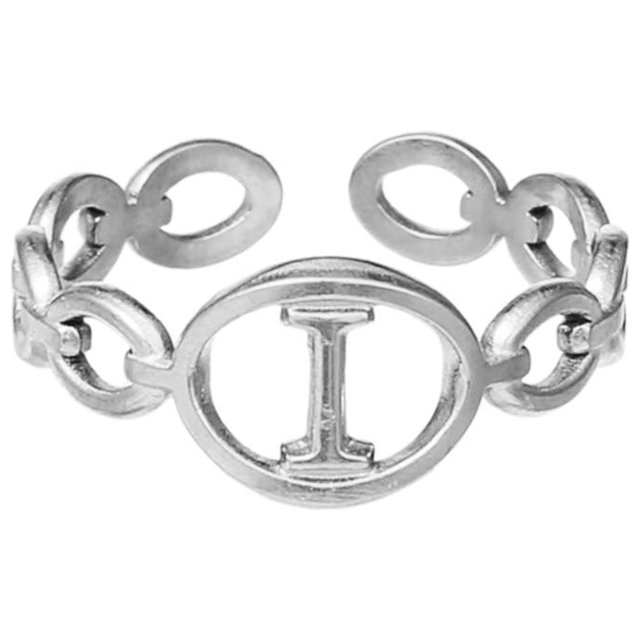 TIMIFIS Silver Rings Titanium Steel Plated 26 Letter English Opening Finger Hollow Valentine'S Day Gift
