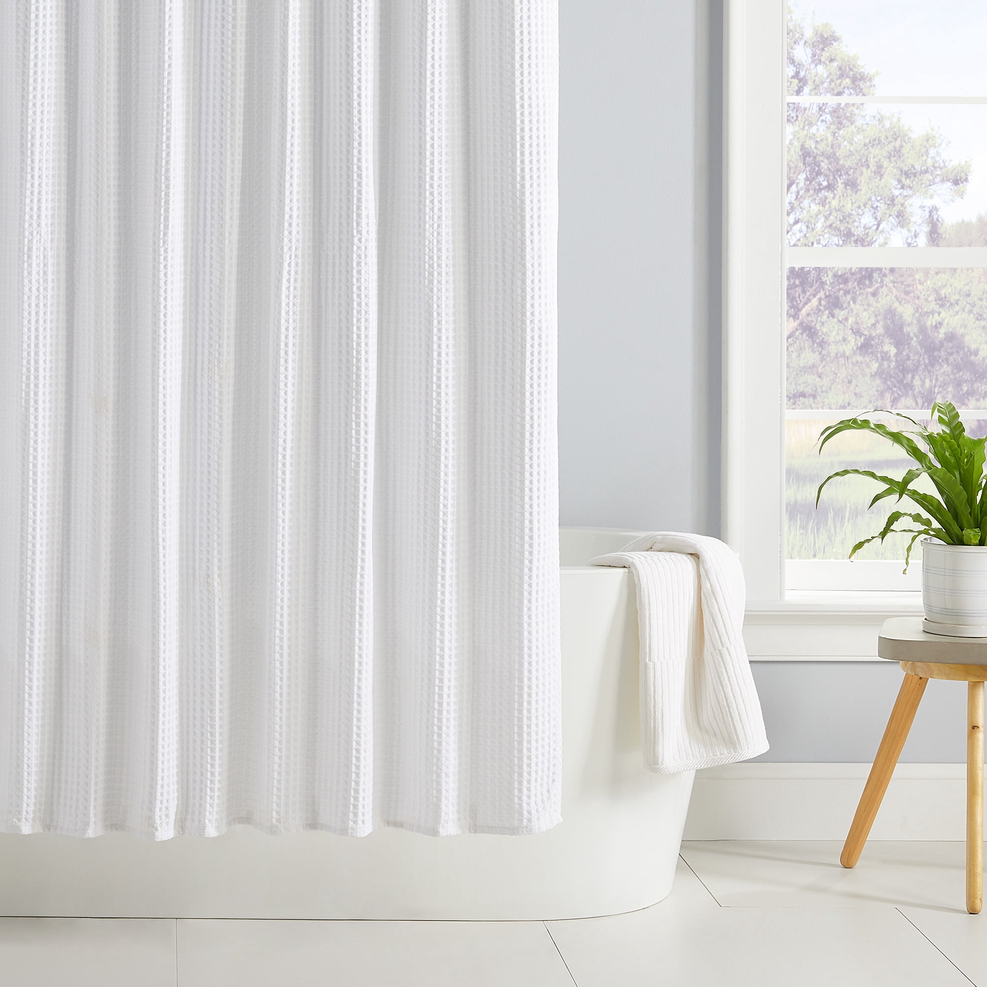 Better Homes & Gardens Chunky Waffle Weave Fabric Shower Curtain 72" x 72"