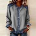 thumbnail image 2 of RXMEKW Denim Patchwork Cardigan For Women Long Sleeve Button Up Casual Jacket Solid Color, 2 of 7