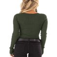 thumbnail image 3 of Women Spring T-Shirt Solid Color Ribbed Henley Neck Long Sleeve Slim-fitting Pullover for Girls Autumn, 3 of 6