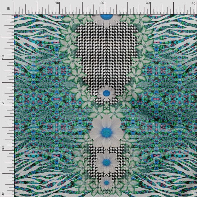 Soimoi Crepe Silk Fabric Geometric Check,Lily & Panel Fabric Prints by Yard 42 Inch Wide
