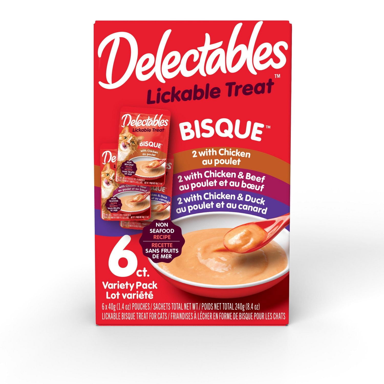 Delectables Friandises pour Chats en Bisque Sans Fruits de Mer Paquet Varié de 6