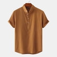 thumbnail image 2 of cfhntfmh Cotton Linen Shirts for Men Summer Short Sleeve Button up Beach T-Shirts Lightweight Solid Collared Tops, 2 of 7