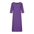 thumbnail image 4 of Robe en Coton et Lin pour Femmes Grande Taille Manches 3/4 Col Rond Coupe Ample Droite Unie Midi, 4 of 4