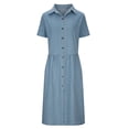 thumbnail image 4 of Cameland Robe Décontractée en Denim Uni à Col en V pour Femmes, à Manches Courtes, pour le Printemps et l'Été, 4 of 6