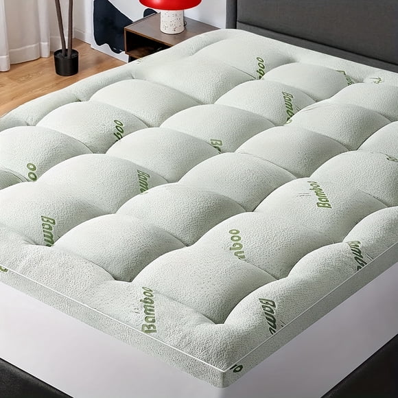 Cooling Bamboo Fiber Mattress Topper Soft Fill Mattress Protector Pillow Top Mattress Cover With 8-21" Deep Pocket