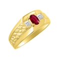 thumbnail image 4 of RYLOS Men's Rings 14K Yellow Gold Classic Nugget 6X4MM Oval Gemstone & Diamond Ring Ruby July Birthstone Rings Size 11, 4 of 7