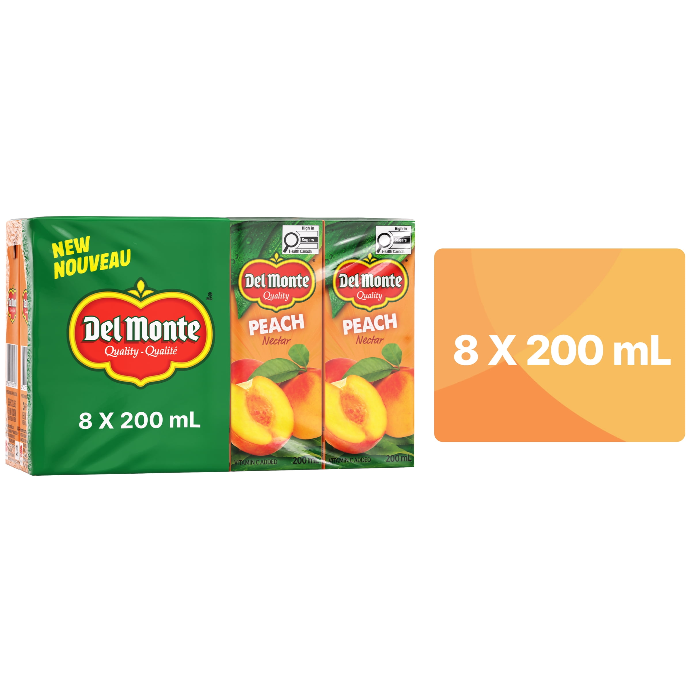 Del Monte Peach Nectar Juice Boxes 8 x 200 ml