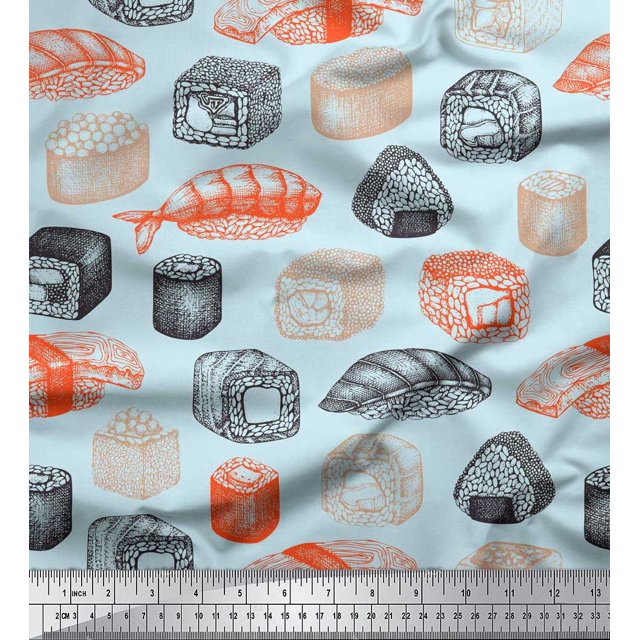 Soimoi Rayon Fabric Grains & Fish Food Print Sewing Fabric Yard 56 Inch Wide