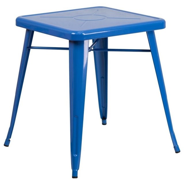 Flash Furniture 28" Table à Manger Carrée en Métal en Bleu
