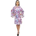 thumbnail image 2 of Bimba Women Cotton Poplin Leaf Printed Short Kimono Robe With Belt Cover Up-8, 2 of 6