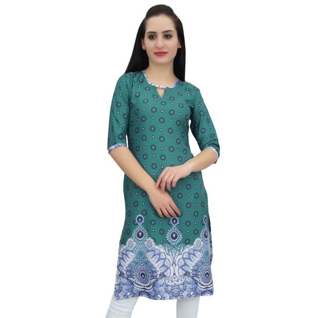 Bimba Tunique Verte Imprimée pour Femme en Georgette Kurti Kurta Indienne Blouse Longue-26