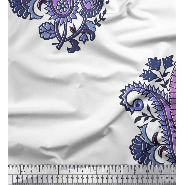 Soimoi Polyester Crepe Fabric Floral & Paisley Block Print Fabric by Yard 42 Inch Wide
