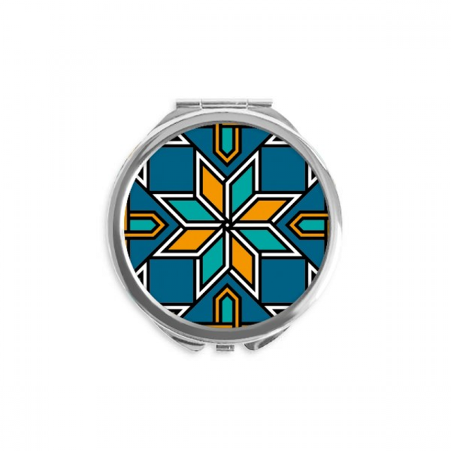 Miroir Compact Main Fleur Marocaine Bleu Orange Rond Portable de Poche en Verre