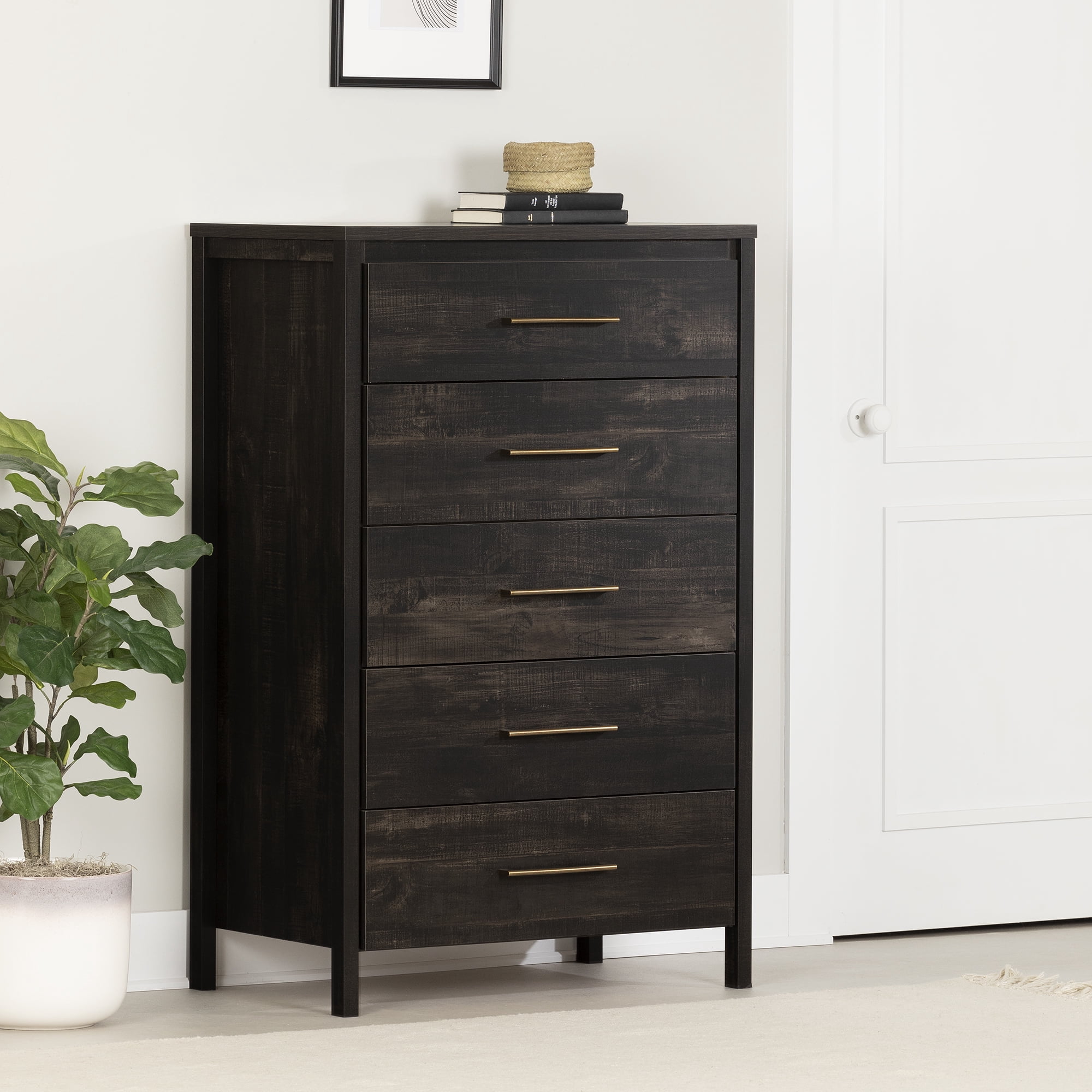 South Shore Gravity 5-Drawer Chest for Adult, in Rubbed Black