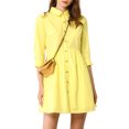 thumbnail image 2 of INSPIRE CHIC Robe-Chemise pour Femme Manches 3/4 Boutonnée Mini Robes TG Jaune Citron, 2 of 8