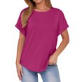 thumbnail image 2 of Binmer T-Shirt à Manches Courtes Décontracté pour Femme, Couleur Unie, Col Rond, 2 of 9