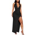 thumbnail image 4 of FcBaudy Robe Camis Sans Manches à Col en V, Robes d'Été pour Femmes, Robes pour Femmes Robe Unie à Col en V à Fente Haute Ajustée Longue Robe Femme Robe, 4 of 7