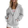 thumbnail image 1 of Faithtur Women Loose Style Coat Solid Color Zipper Open Front Hooded Jacket, 1 of 8