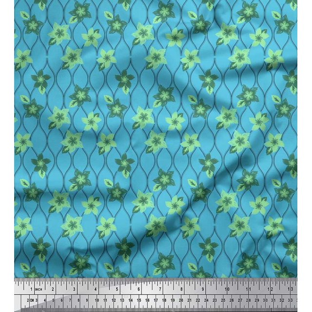 Soimoi Poly Georgette Fabric Floral & Ogee Damask Decor Fabric Printed Yard 52 Inch Wide