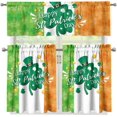 thumbnail image 1 of Green Leaves Kitchen Curtain Valance and Tiers Set of 3 Window Decorations Rod Pocket Cafe Bar Window Curtains Drapes,Easy to Install,Happy St Patrick Day Curtain Tier & Valance Set,Size M, 1 of 4