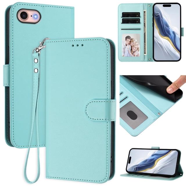 GANGXUN Wallet Case for iPhone 6/7/8 – Magnetic Closure, RFID Blocking, Wrist Strap, Wireless Charging Compatible