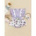 thumbnail image 2 of Xingqing Barboteuse Fleurie pour Bébés Filles, Robe Tutu, Justaucorps à Manches à Volants, Combinaison avec Bandeau, Tenues Violettes 12-18 Mois, 2 of 8