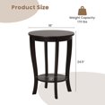 thumbnail image 4 of Costway Table d'Appoint à 2 Niveaux 18 Pouces Ronde Compacte pour Canapé Table de Chevet avec Tablette de Rangement Espresso, 4 of 9